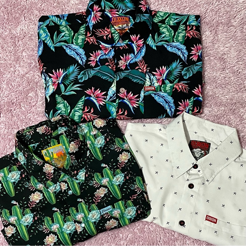SOLD 3 Dixxon Men's short sleeve party button down shirts lot all size XL - Picture 1 of 11